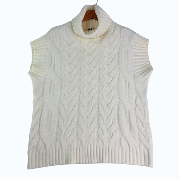 Worthington Tops - Cable Knit Sleeveless Turtleneck Sweater Women XS Cream Chunky Cozy Chic